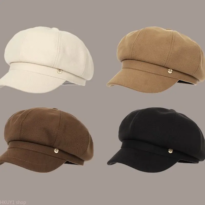 Women Girls British Style Newsboy Cap Beret Octagonal Duckbill Cap Retro Minimalist Structured Brim Face Slimming Large Head Fit Soft Comfortable Adjustable Multi Color Neutral Tones Cotton Blend Daily Wear Autumn Winter Street Style Travel Y2K
