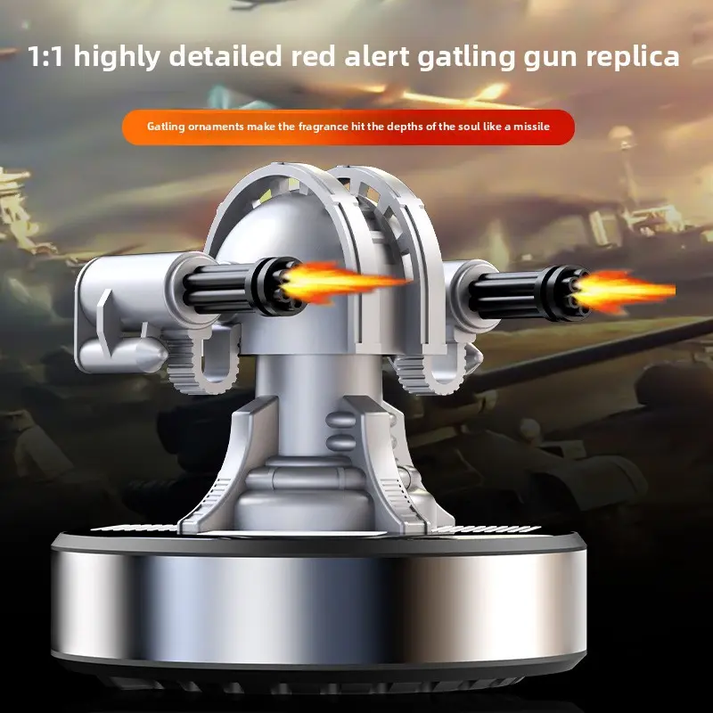 Solar-Powered Rotating 1130 Gatling-Shape Anti-Aircraft Gun Car Dashboard Aromatherapy Holder, Automotive Interior Fragrance Ornament Accessory, Rotates