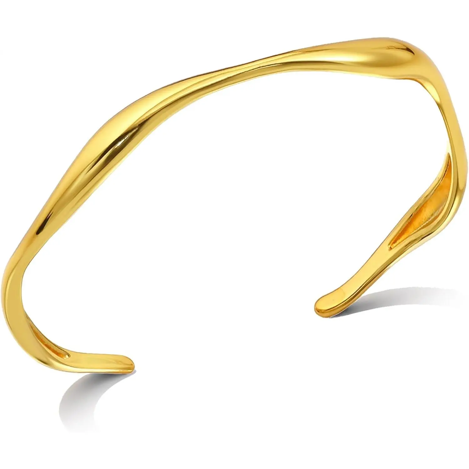 Thin Wavy Cuff Bracelet - Adjustable Irregular Bangle for Women  &