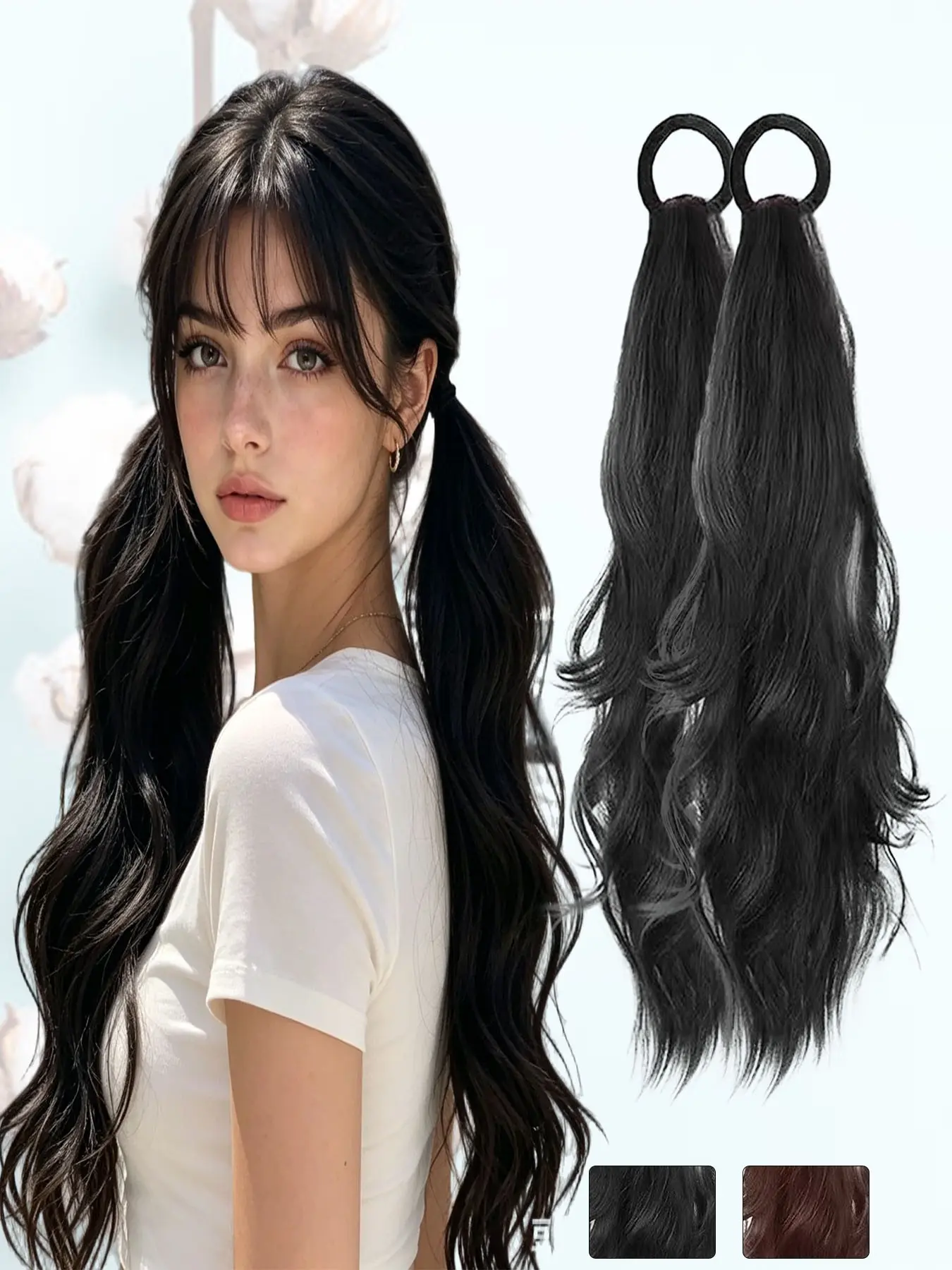 18" Elastic Ponytail Scrunchie Hairpiece: Wavy Curly Fluffy Low Bun Design, Secure Clip-In Braid Extension, Lightweight Natural Synthetic Hair for Women Daily Chic & Quick Comfort All-Day Styling Ponytail Hairpieces