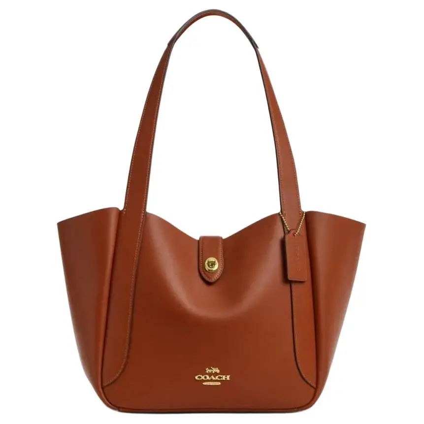 COACH Hadley 28 Tote Bag for Women – Saffron Brown Leather with Gold-Tone Twist Lock Hardware