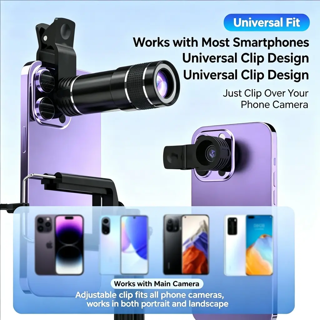 Mini Telephoto Phone Lens, Portable External Camera Attachment for Concert Photography
