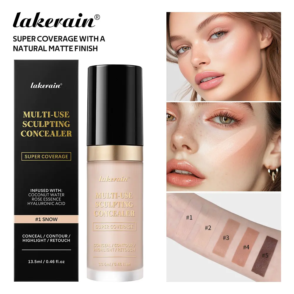 1Pc lakerain Viral Multi Use Sculpting Concealer Super Coverage Matte Finish Flawless Contour Highlight Hack 5 Hydrating Shades For Street Look Night Out Daily Styling Face Makeup Enthusiasts Hyaluronic