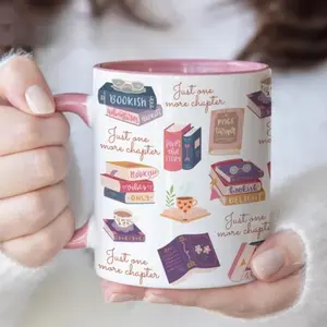 Just One More Chapter Coquette Bookish Ceramic Coffee Mug, Relatable Bookworm Reader Tea Cup, Thoughtful Gift For Girls Book Club Librarian English Teacher Book Nerd Birthday Christmas Galentine Book Swap Present