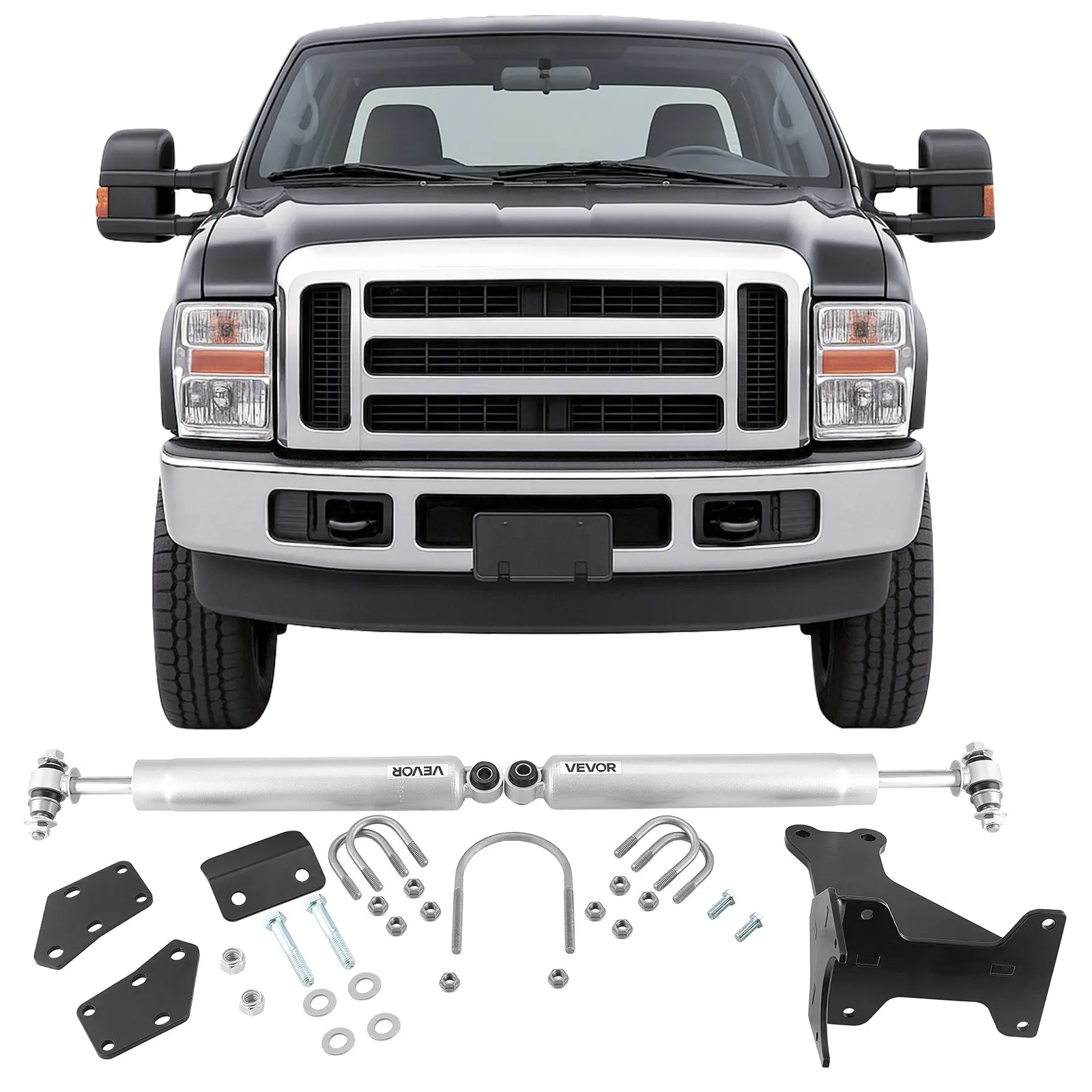 VEVOR Dual Steering Stabilizer, for 2005-2024 Ford F-250/F-350 Super Duty 4WD, Dual Steering Stabilizer Kit Fits with 2 Inches of Suspension Lift or Higher, Enhanced Control and Reduced Vibration