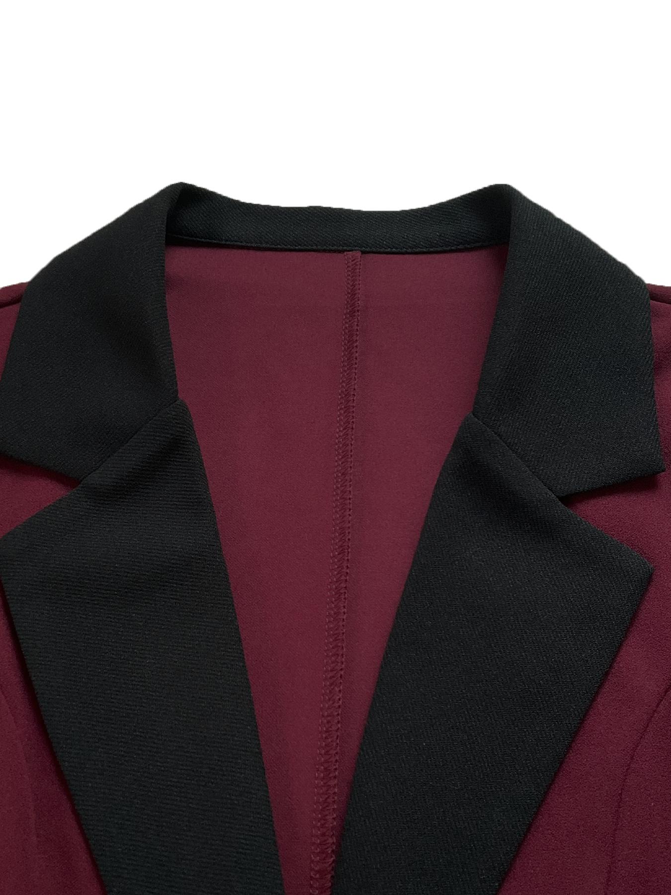 Women's Colorblock Blazer & Straight Leg Pants Set, Elegant Two-piece Set for Work Office Business, Ladies' Suits for All Seasons