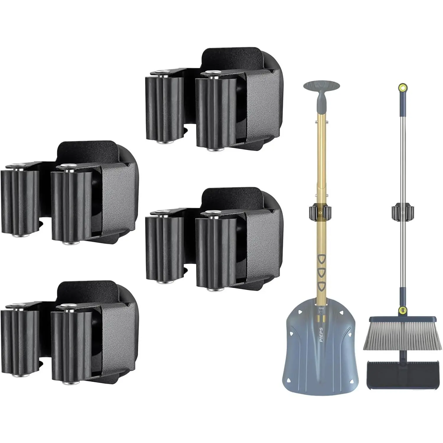 Black Adjustable Stainless Steel Magnetic Broom & Mop Holder (4 Pcs) - Wall Mount Hook, No-Drill Over-the-Door Heavy-Duty Space-Saver for RV Camper Tool Organization