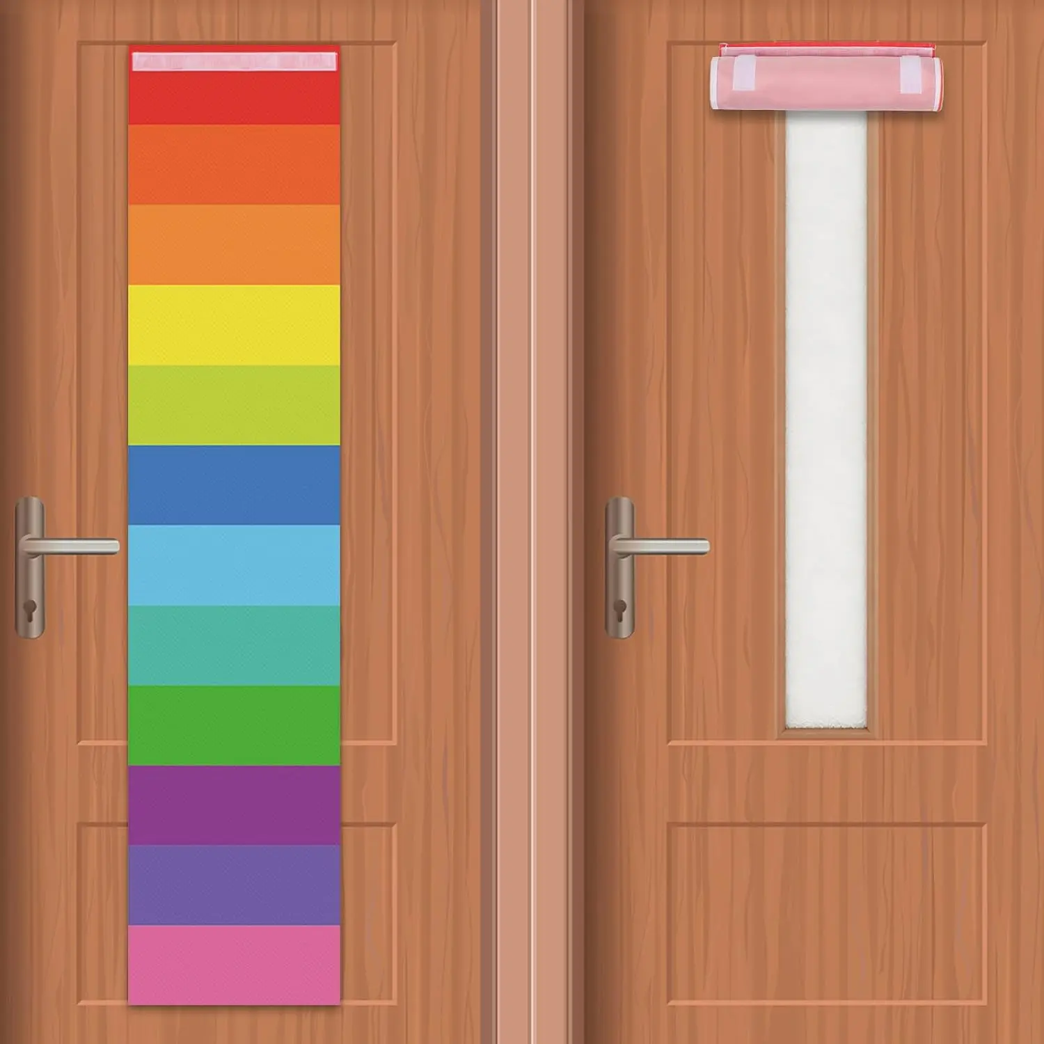 2 count Rainbow Stripes Classroom Curtains for Door Window Decor, Colorful Stripes Classroom Blackout Door Window Cover Lockdown for Office  Primary School Teachers 8.7 X 40inches