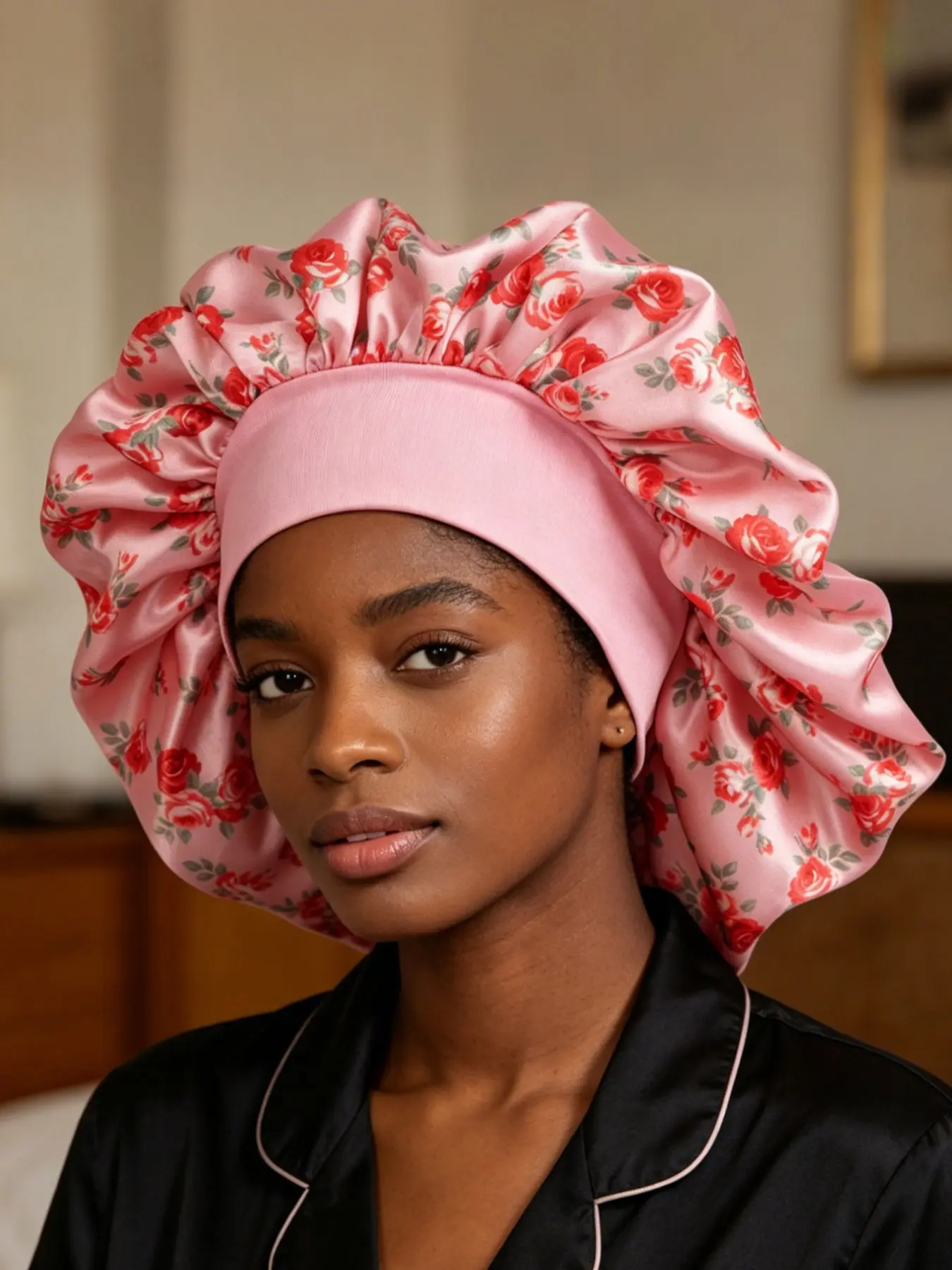 Women's Satin Sleep Cap with Wide Brim, Soft Elastic Headband, Ideal for Curly Hair, High-Quality Bathroom Accessory, Comfortable All-Season Sleep Hat, Sleeping Bonnet