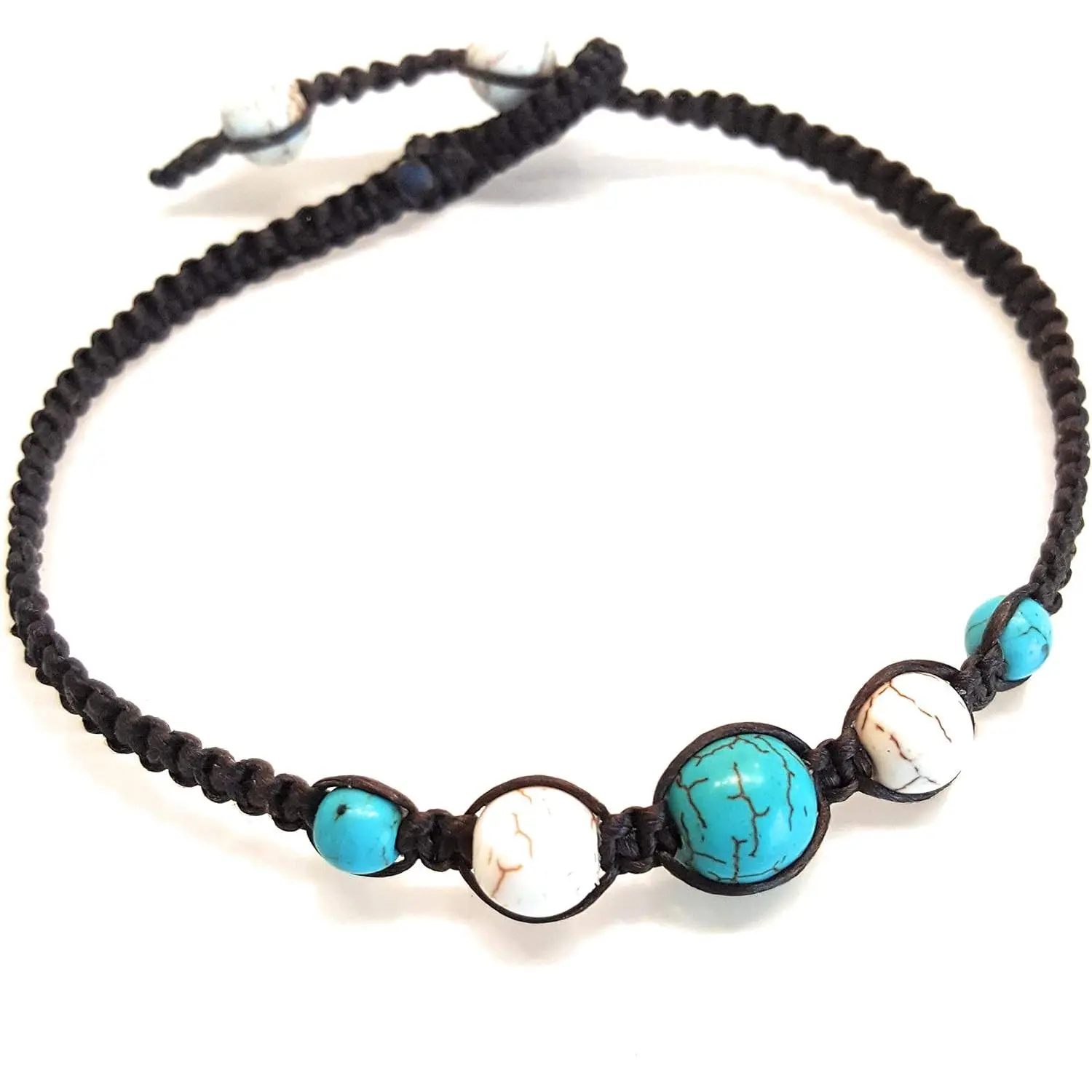 Infinityee8 Turquoise Howlite Anklet Bracelet Macrame Braided woven wax cord adjustable Anklet for Men, Women, teengirls -NYAKTQ1