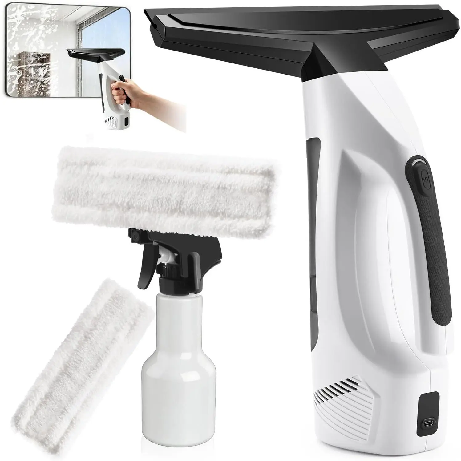 Window Vacuum  Cordless, 3-in-1 Electric Window Cleaner Tool with 2200Pa  Suction, 2200mAh Rechargeable  & 200ml Water , Streak-Free for Shower Doors, Mirrors, , Windows