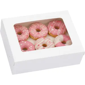12pcs 8x6x2.5 Inches Bakery Boxes with Window, Cookie Boxes for Chocolate Strawberries, Donuts, Cupcakes, Muffins and Dessert, Sturdy, Handmade