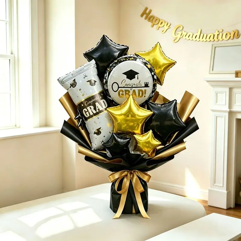 11-Piece Graduation Balloon Bouquet, Star Shaped Balloons, Grad Hat/certificate Foil, Party Balloons Decorations, Gift for Graduates