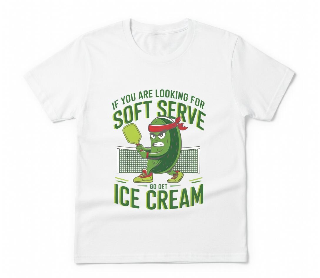 Soft Serve Pickleball Joke T-Shirt Funny Pickleball Ice Cream Graphic Tee Cute Pickle With Paddle Shirt Fun Sports Fan Gift Pickleball Humor Apparel