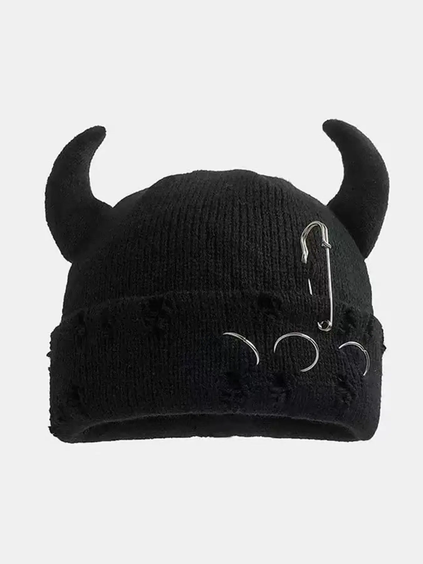 1 Piece Autumn Winter Devil Horn Knit Beanie, Halloween Ox Horn Skullcap, Ripped Knit Fisherman Beanie, Stylish Unique Cold Hat, Y2K Hip Hop Style, Warm Unisex Winter Hat