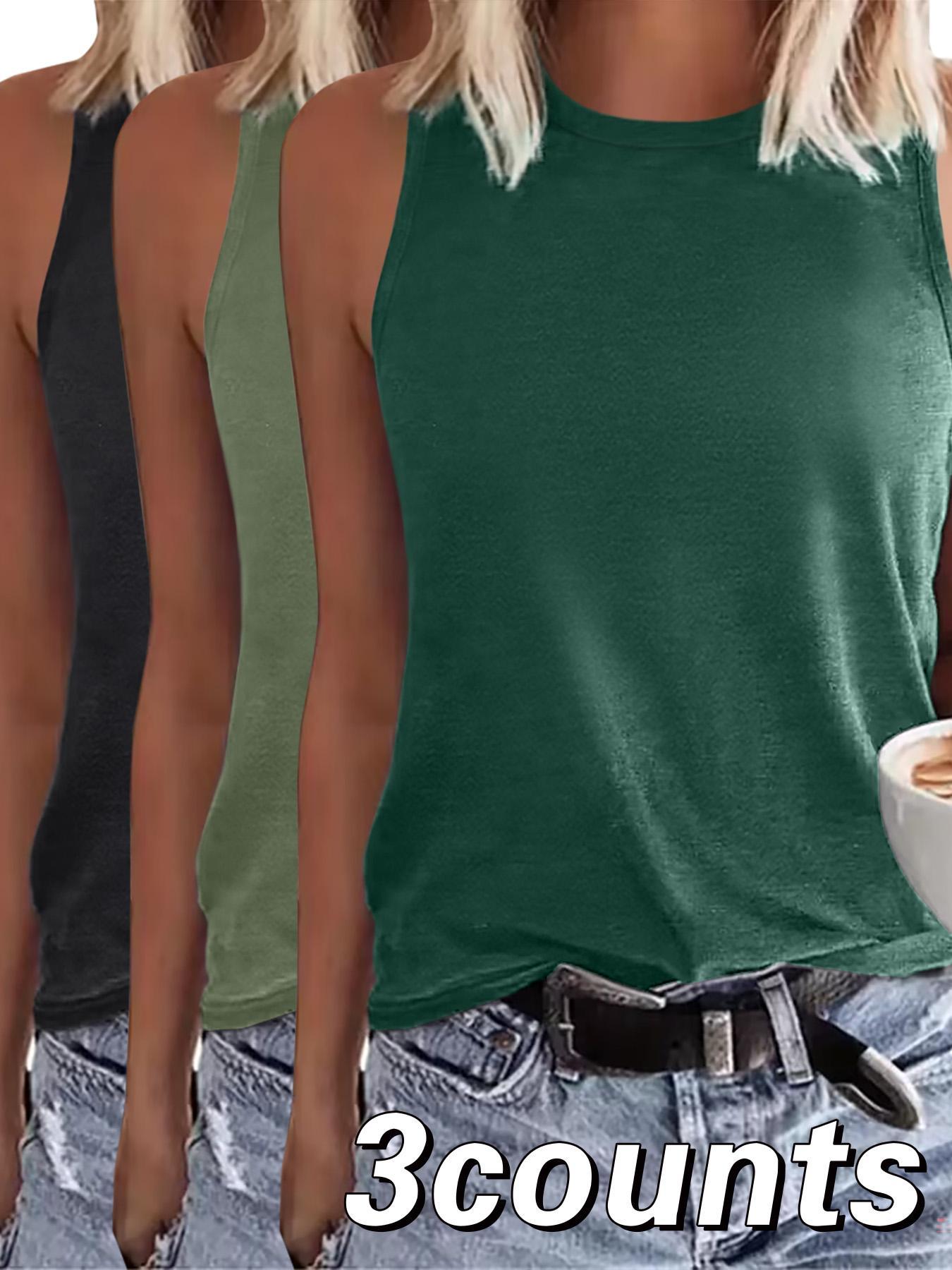 Women's Solid Round Neck Fitted Tank Top, Casual Sleeveless Top for Summer, Ladies Clothes for Daily Wear, Womenswear