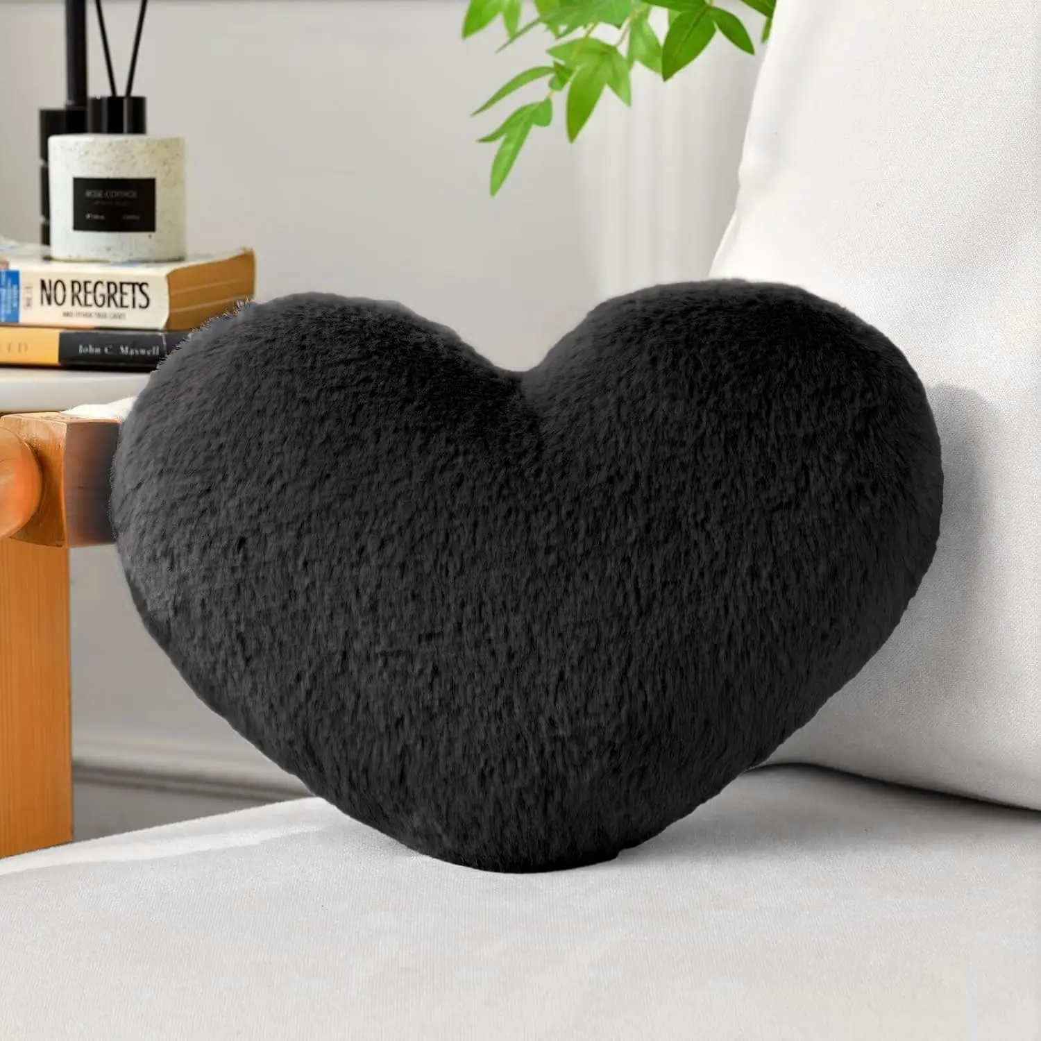 Heart Pillow Black Throw Pillows Decorative Pillows for Bed Couch Cute Faux   Small Pillow for Women Valentine Anniversary Fall Halloween Christmas  Decor (Mini, 13"x10")