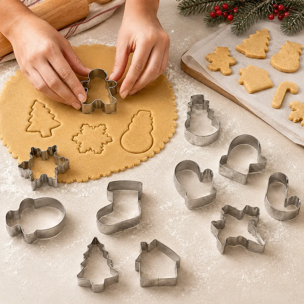 12pcs Christmas Cookie Cutter Set, Fun Shapes 430 Stainless Steel Biscuit Molds, Holiday Baking Tools for Home DIY Baking