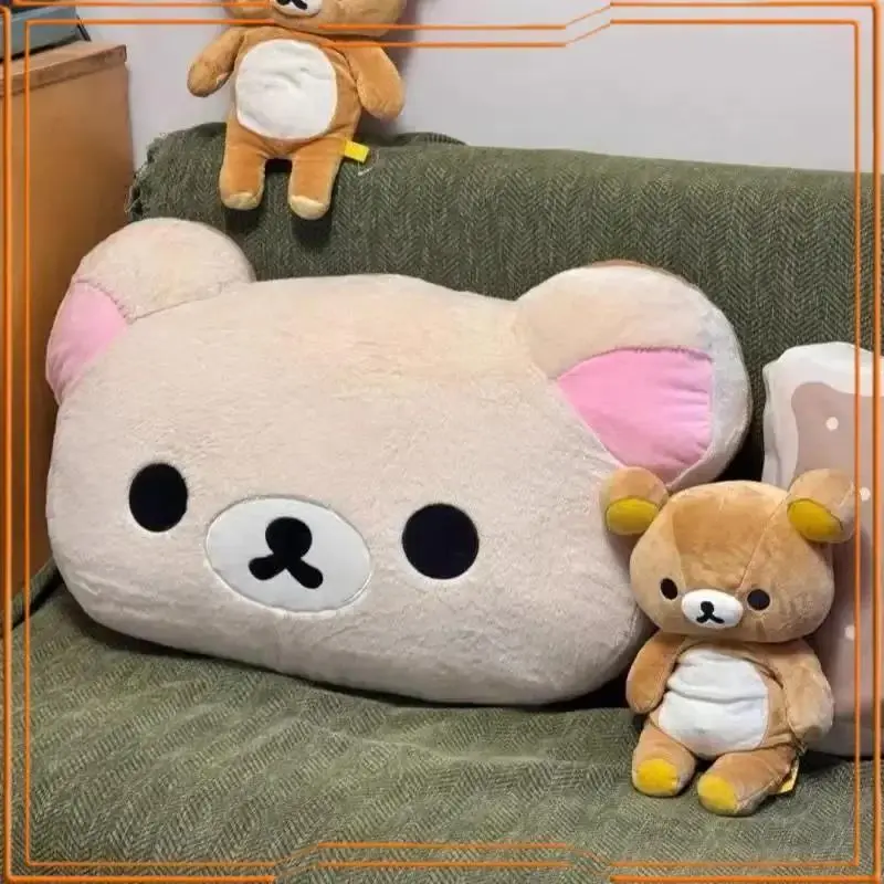 Unisex 40cm Pillow Shape Rilakkuma Face Soft Plush Warm Hand Pillow, Cute Cartoon Bear Stuffed Toy Cushion, Birthday Gift Ideas Fashion Accessory