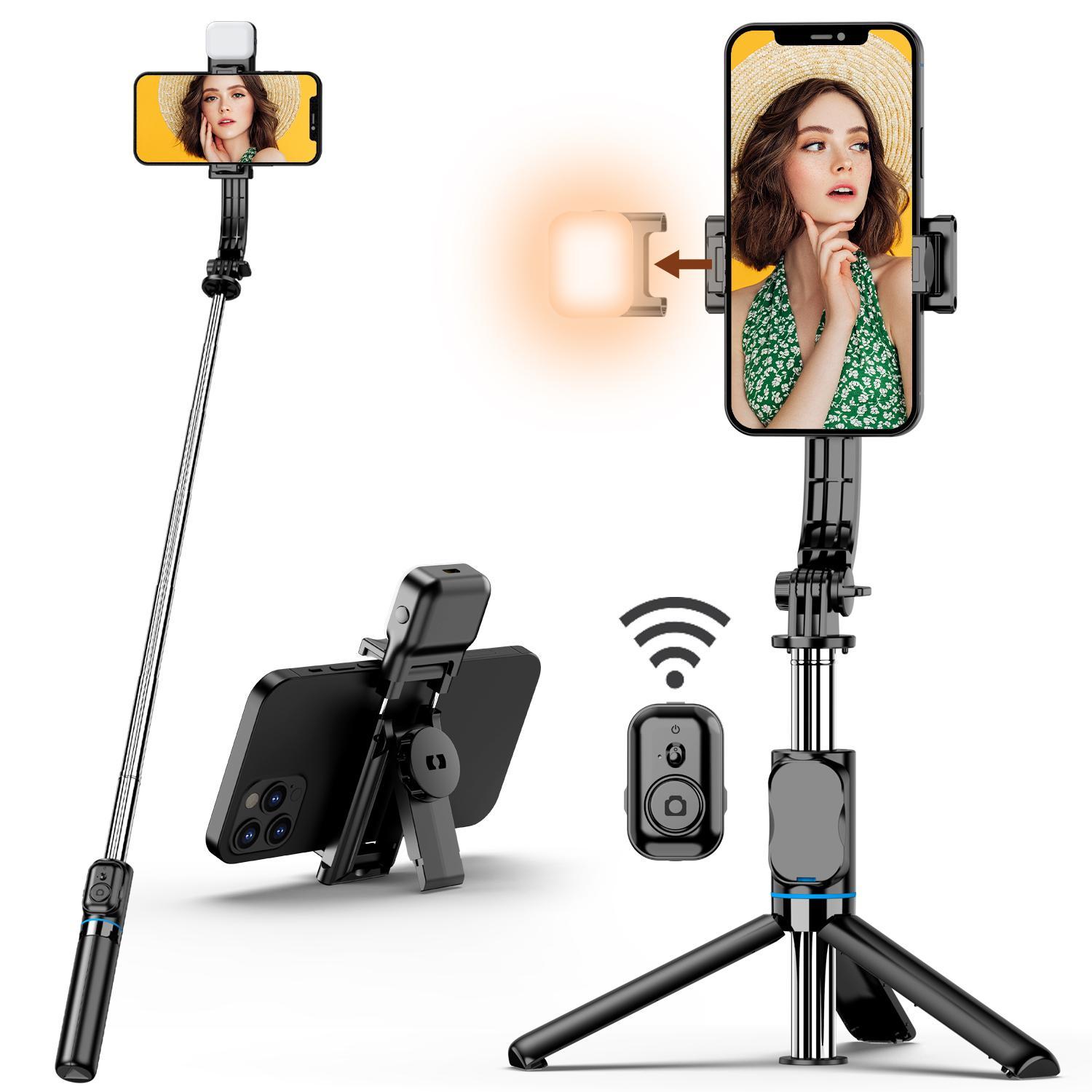 Portable Foldable Smartphone Selfie Stick Tripod Stabilizer, Adjustable Light Modes Selfie Stick With Fill Light & Remote Control, Extendable Selfie Stick For Vlog Live Streaming, Mobile Phone Accessory, Cellphone Selfie Accessory