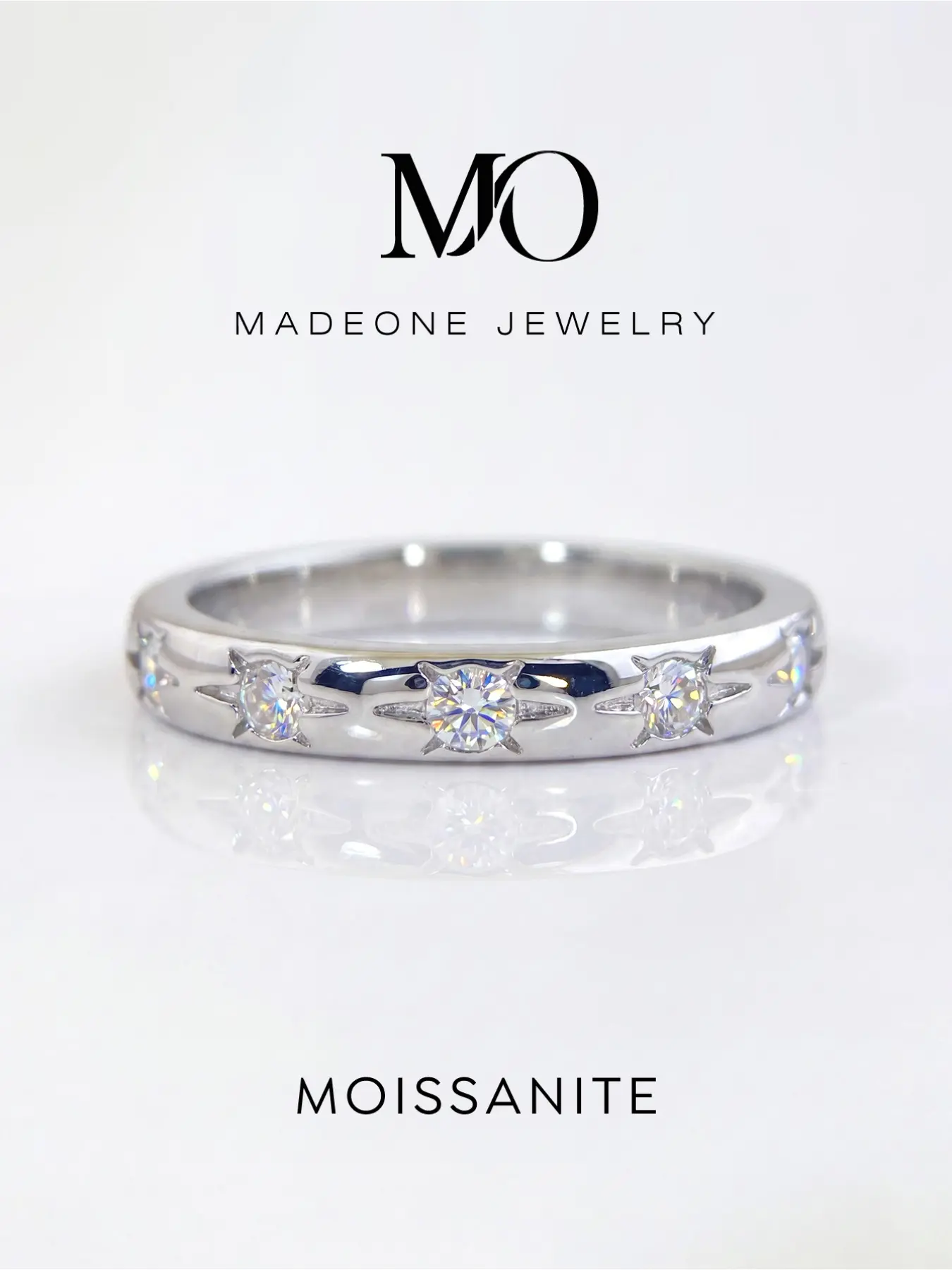 Starburst Round Moissanite Band Ring, Copper Multi Stone Half Eternity Stackable Ring, Sparkling North Star Ladies Wedding, Engagement Ring Stacking Jewelry, Two Tone Option, Accessory for Daily Outfit, Anniversary and Valentine’s Day Gift