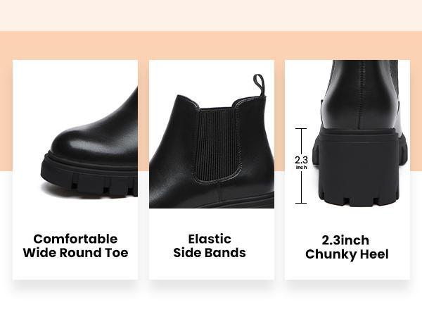 Women's Chelsea Boots Fashion Lug Sole Chunky Heel Slip on Elastic Ankle Booties