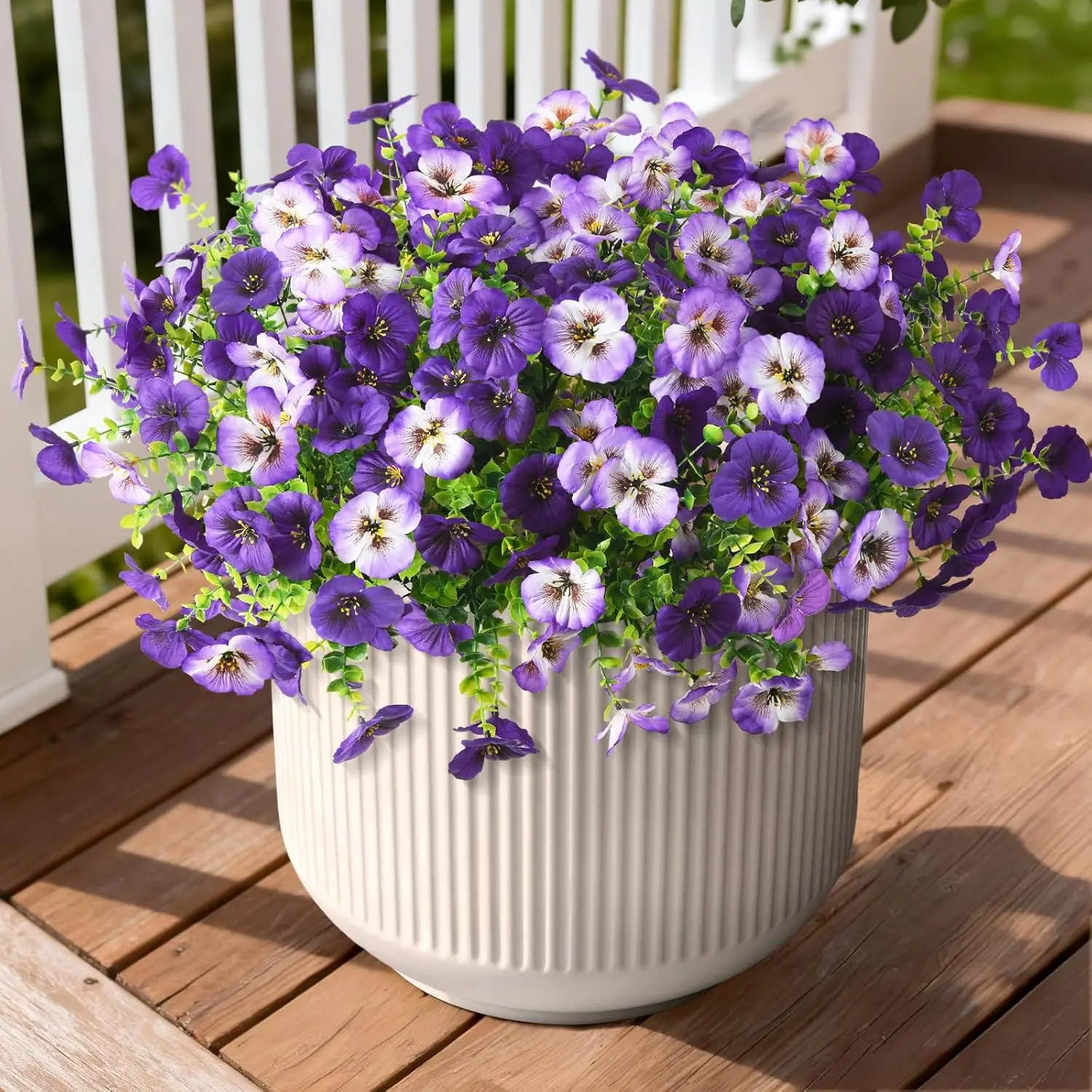 INQCMY Sturdy Adjustable 13"(l)x8.7"(w) Photorealism Fake Silk Double Purple Pansy Flowers, 12 Pcs UV-Fade Resistant Faux Floral Entry Decor for Balcony Box, Home Patio