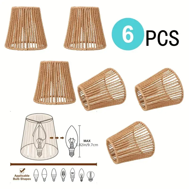 4/6 Piece American Country Vintage Clip-On Lamp Shades, Bohemian Style Handwoven Lamp Shades, Retro Lighting Accessories, Light Cover, Decorative