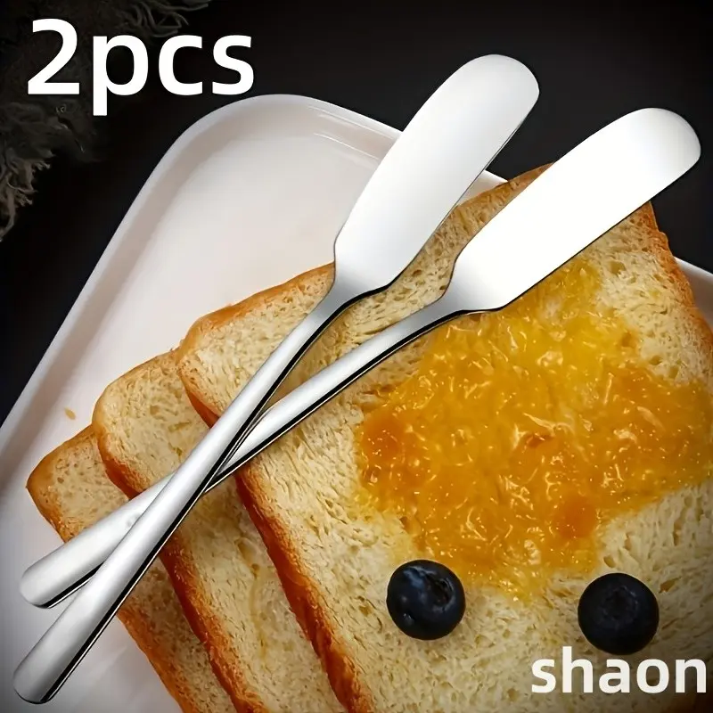 2-Piece Stainless Steel Cheese Butter Spreader, Ideal for Jam Spread, Perfect for Cheese Desserts Sandwiches, Portable Durable Kitchen Tool Utensils