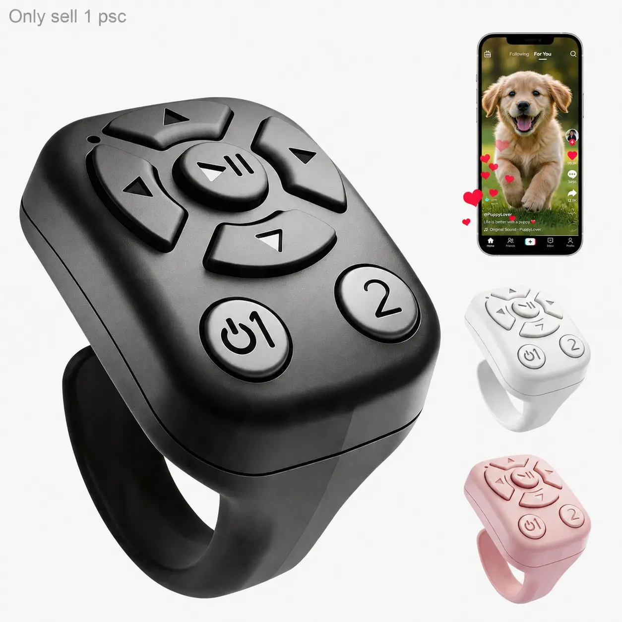TikTok Remote Control Scrolling Ring, Wireless Video Scroller Page Turner for iPhone Android, Camera Shutter for Selfies, E-Book Reading, Music and Short Video Control