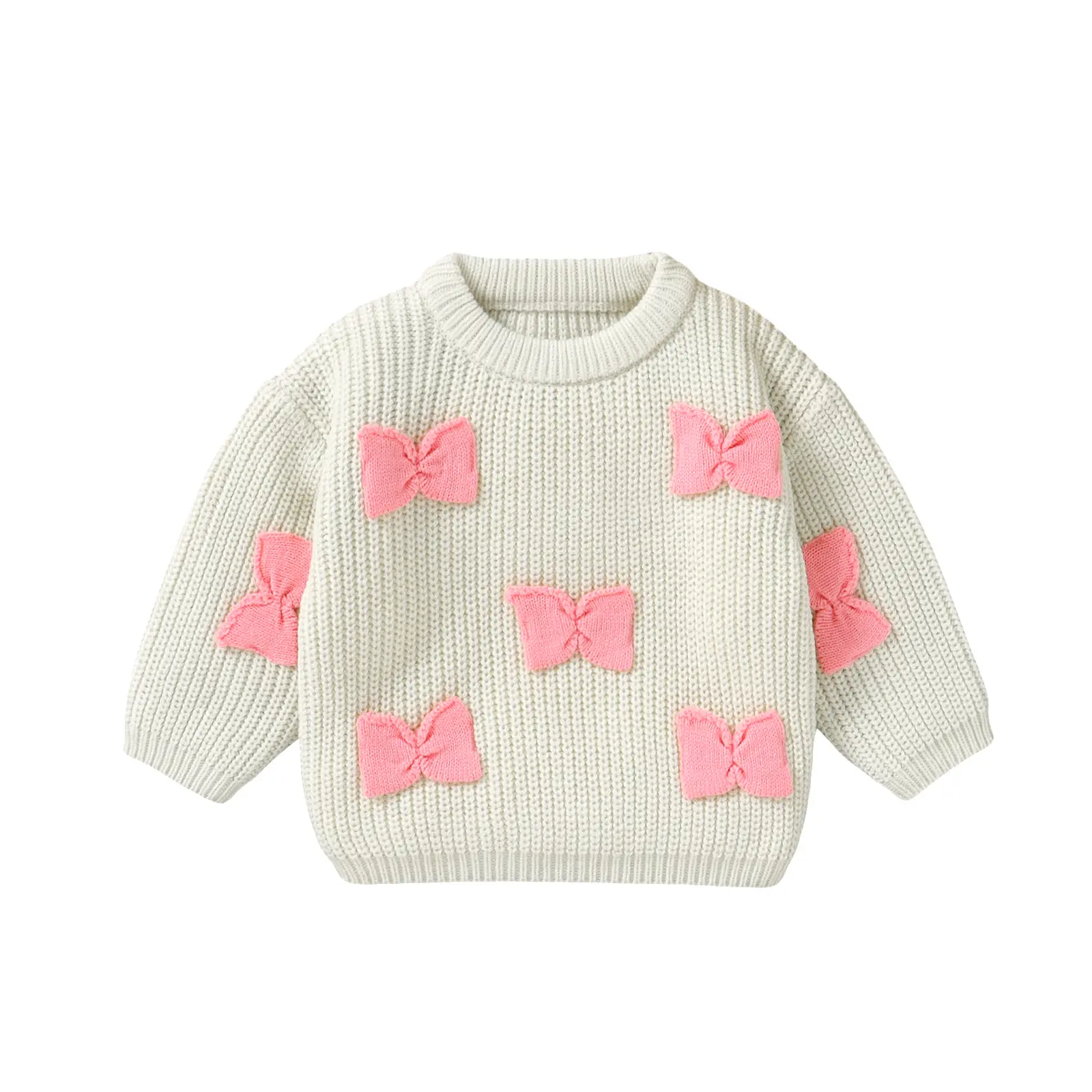 Kids Baby Girl 3D Bowknot Knit Sweaters Toddler Crewneck Pullover Sweatshirt Long Sleeve Tops 6M-3T