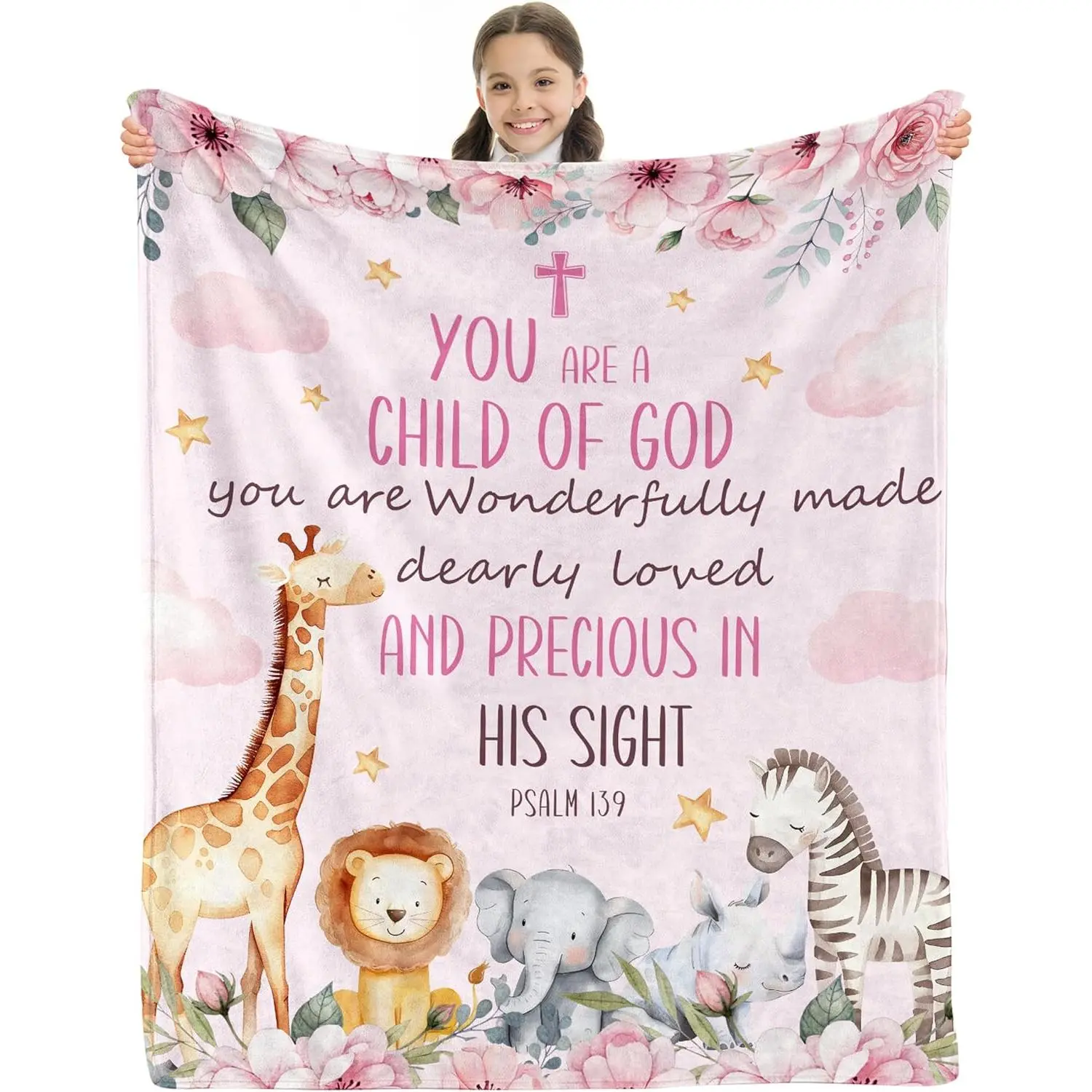 Baptism Gifts for Girl Catholic - Baptism Blanket for Girl, Christening Gifts for Girls, Christian Gift for Kids, Catholic Baptismal Gift for Girls, Christening Blanket for Kids,  Slim Soft One-Side Printing