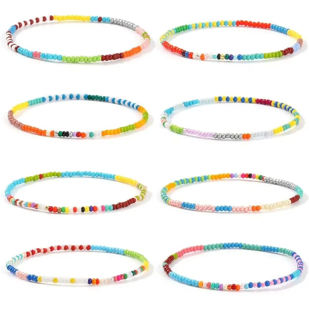 Women's Seed Beaded Stack Bracelets - Boho Charm, Adjustable Size, Rainbow Mix, Stretch, Layered Look, Casual Outings Fall Friendship Fashion Costume Jewelry Accessories