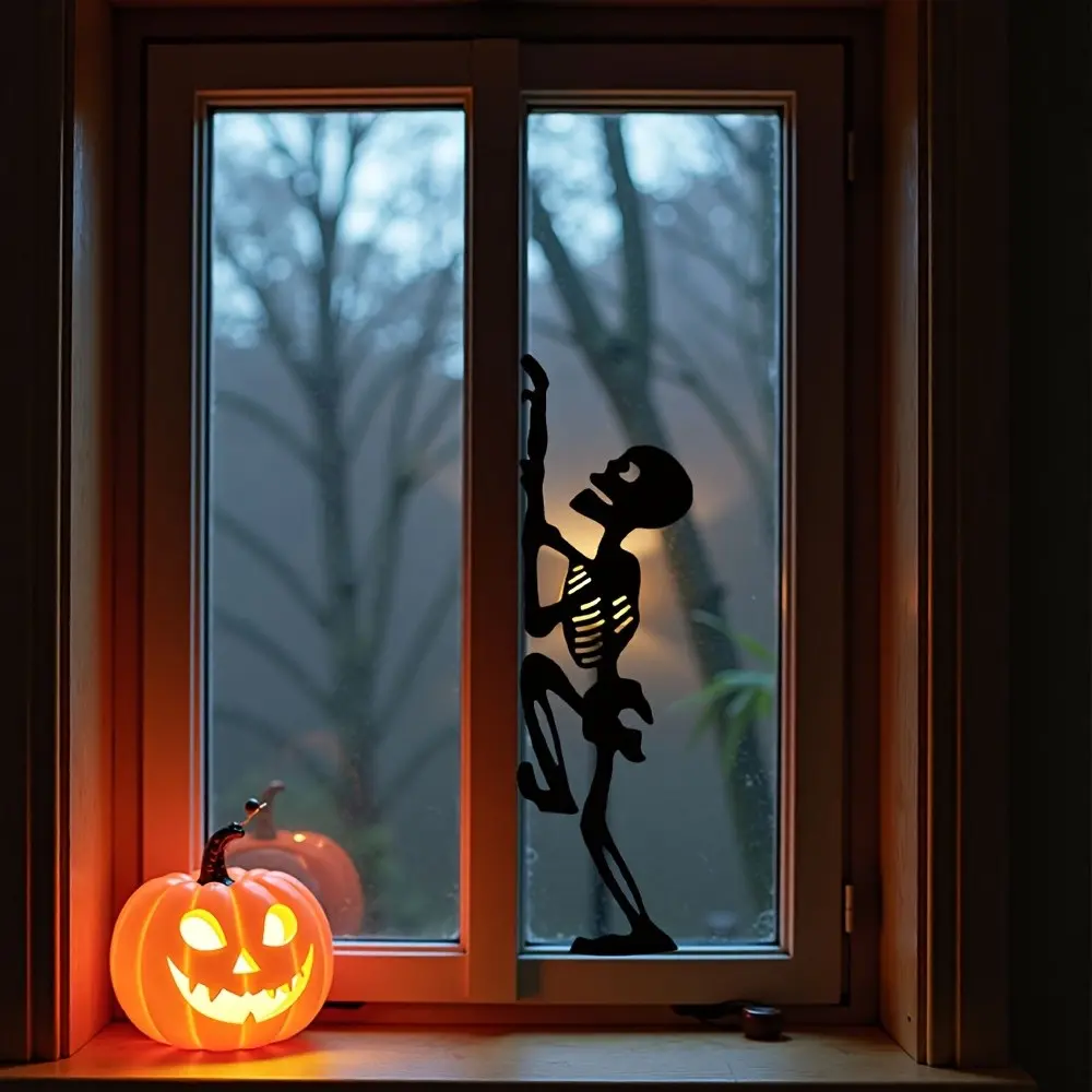 Halloween Skeleton Window Sticker, Static Adhesive Waterproof Reusable Glass Decal, Removable Window Decal, No Residue, Safe for Windows, Home Decor