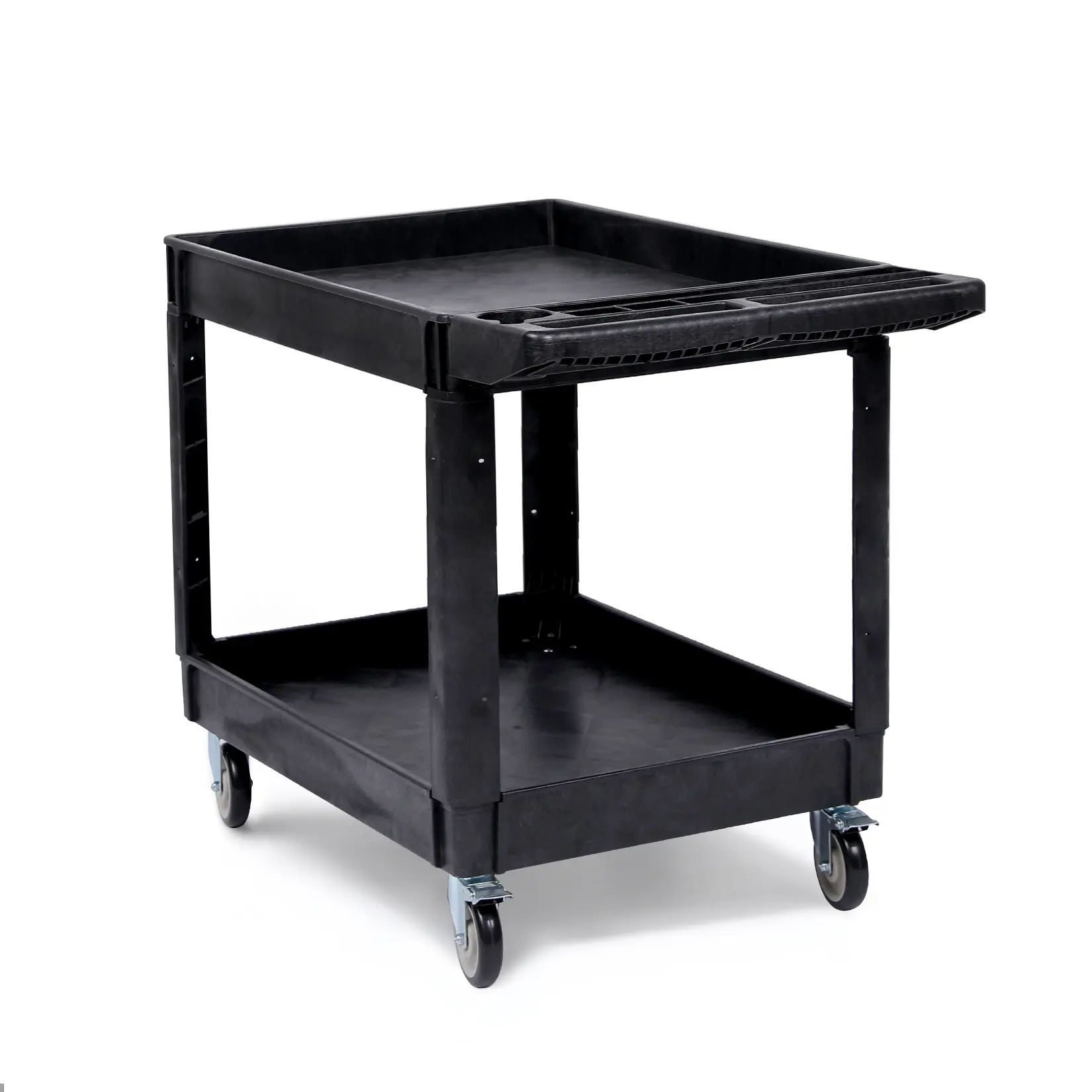 2-Tier Rolling Utility Cart with Wheels - Heavy-Duty Plastic Storage Rack Shelf, 550lbs Capacity, High-Density PP Tool Trolley, 5" Rotatable Rubber Casters for Garage, Office