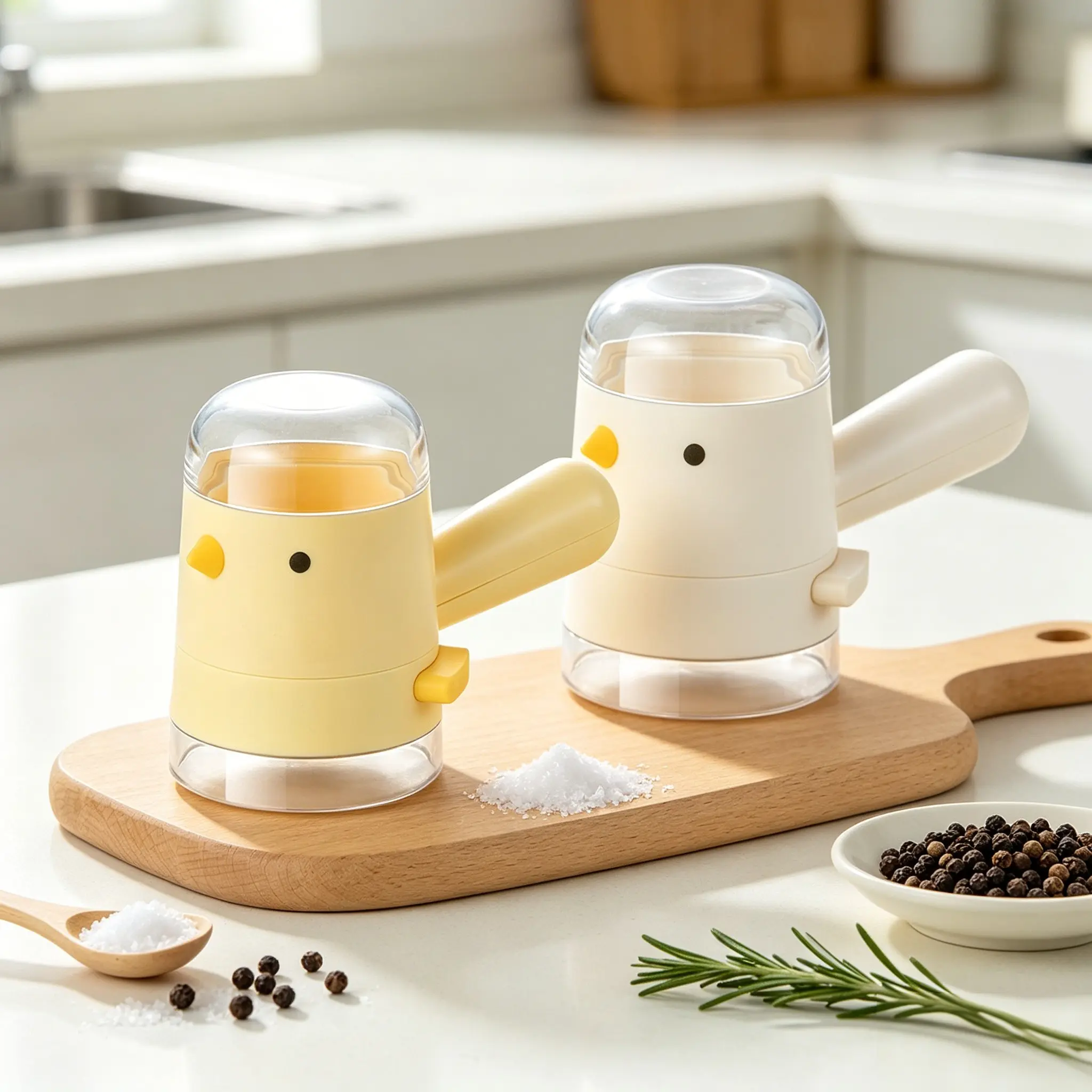 2pcs Cartoon Chick Measuring Salt Dispenser with Precise Portion Control and Leak Design for Kitchen Cooking and BBQ Quantitative Seasoning Tool for Cooking