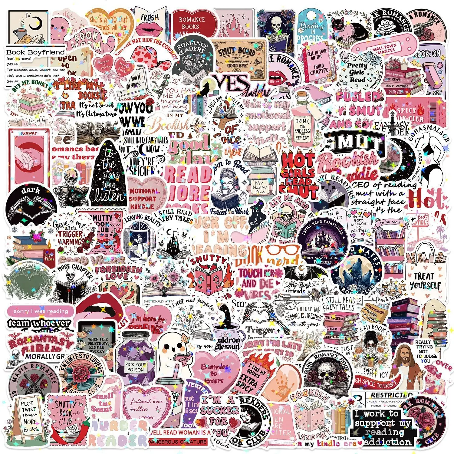 150 Pack Shiny Star Film Stickers, Reading Themed Glitter Decals, DIY Supplies for Scrapbook, Notebook, Planner, Phone Case