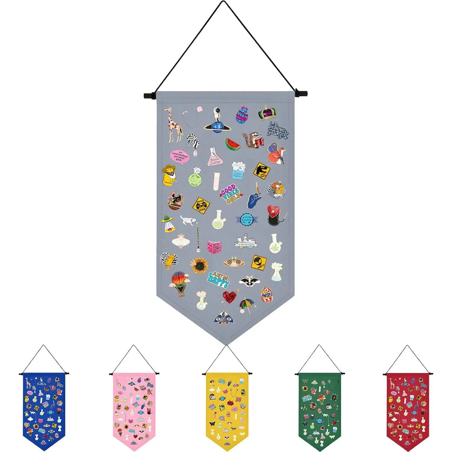 Wall  Brooch  Storage Case Canvas Display Stand Enamel Pin Display Banner Holder Earrings Necklace Glitter Pin Collection Organizer (Grey)