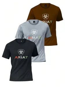 2026 Summer New Ariat Letter Print Men's Tops Quick-Dry T-Shirt, Ice Silk Breathable Loose Fit, American Casual Versatile Half Sleeve, Multiple Colors Available