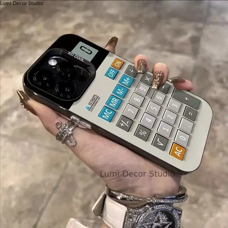 Fashion Trends-Calculator Phone Case for Phone, Retro Button Protective Cover with Shockproof TPU Bumper and Precise Cutouts for Everyday Use Compatible with Phone 14 15 16 17 Series
