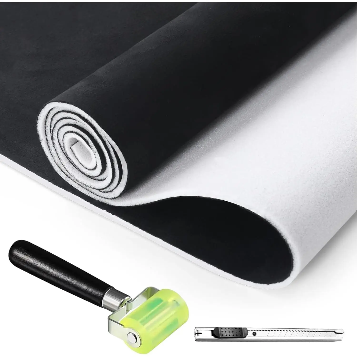 Black Suede Headliner Fabric 98"L*60"W Foam Backing Car Roof Liner Trim |   Suede Backing, DIY Trim-To-Fit, Easy Cut Shaping, Noise Heat Reduction, Upholstery Tools Included, Universal Interior Use