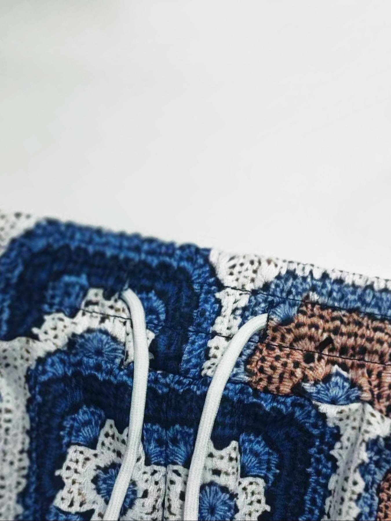 Two-Piece Set Men's Regular Fit Tropical Floral Print Button Shirt & Drawstring Waist Shorts Set, Casual Short Sleeve Collared Top & Pocket Shorts, Men's Two-piece Outfits for Summer Beach Vacation