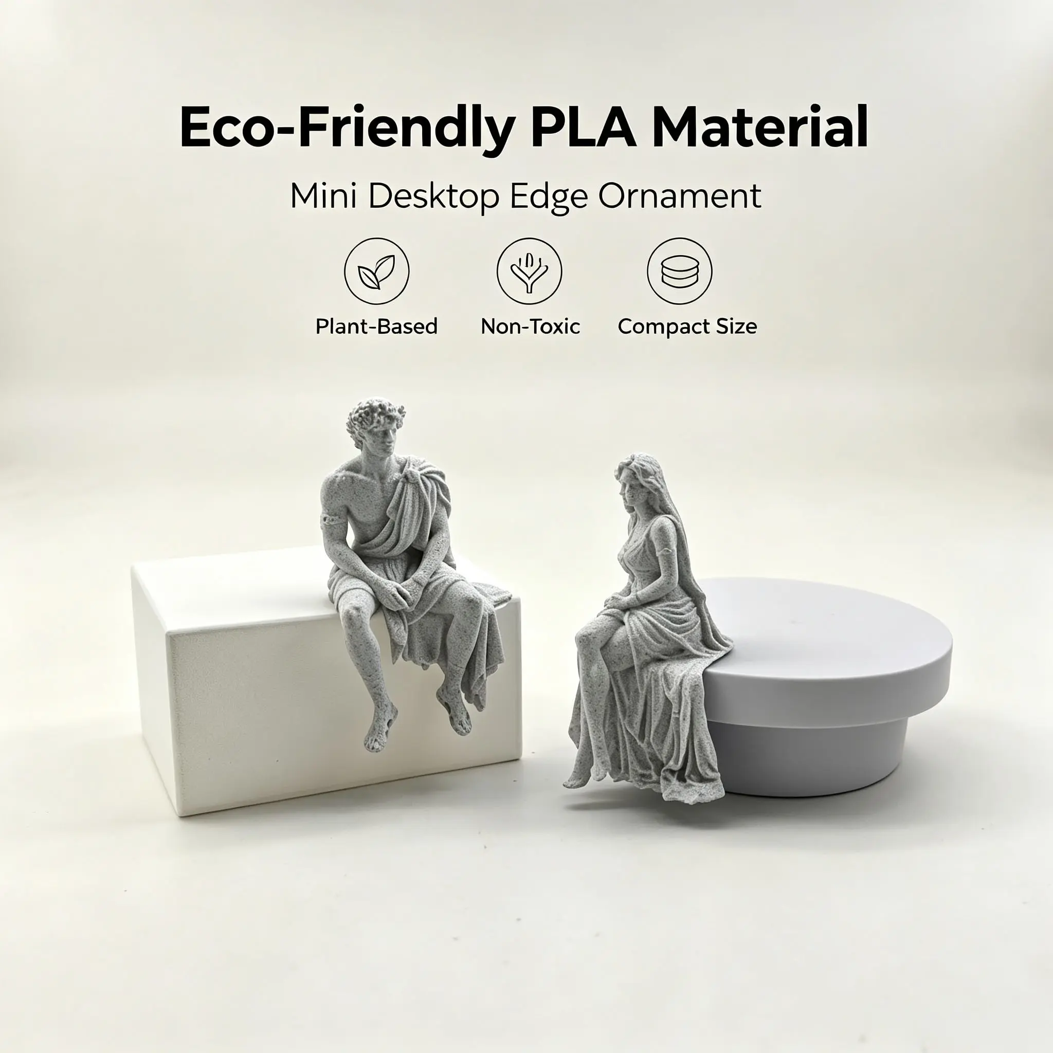 Eco-Friendly PLA Roman God & Goddess Sitting Statue 2-Piece Set, Vintage Mini Desktop Edge Ornaments for Bedroom, Office & Bookshelf Decoration