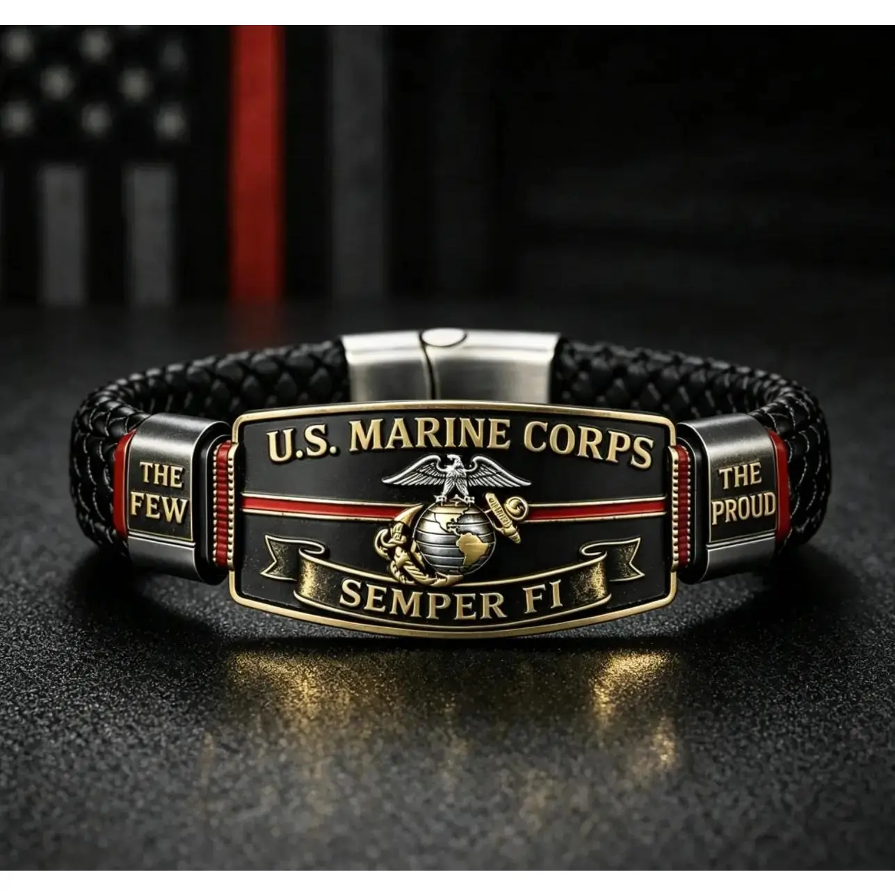 GS USMC Semper Fi Braided Paracord Bracelet - Enved Eagle Globe Anchor, "The Few The Proud" Military Commemorative Wristband Gift for Marines Veterans, Bracelets