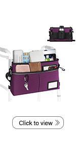 SUNDAY MIRTH Large Walker Tote Bag with Cup Holder, Folding Walker Attachment Hands-Free Storage Basket Mobility Aid Accessory Pouch for Elderly, Senior, Purple