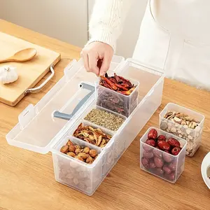 7-Piece Seasoning Container Set, Food-Grade PP Storage Boxes with Removable Dividers for Kitchen Organization