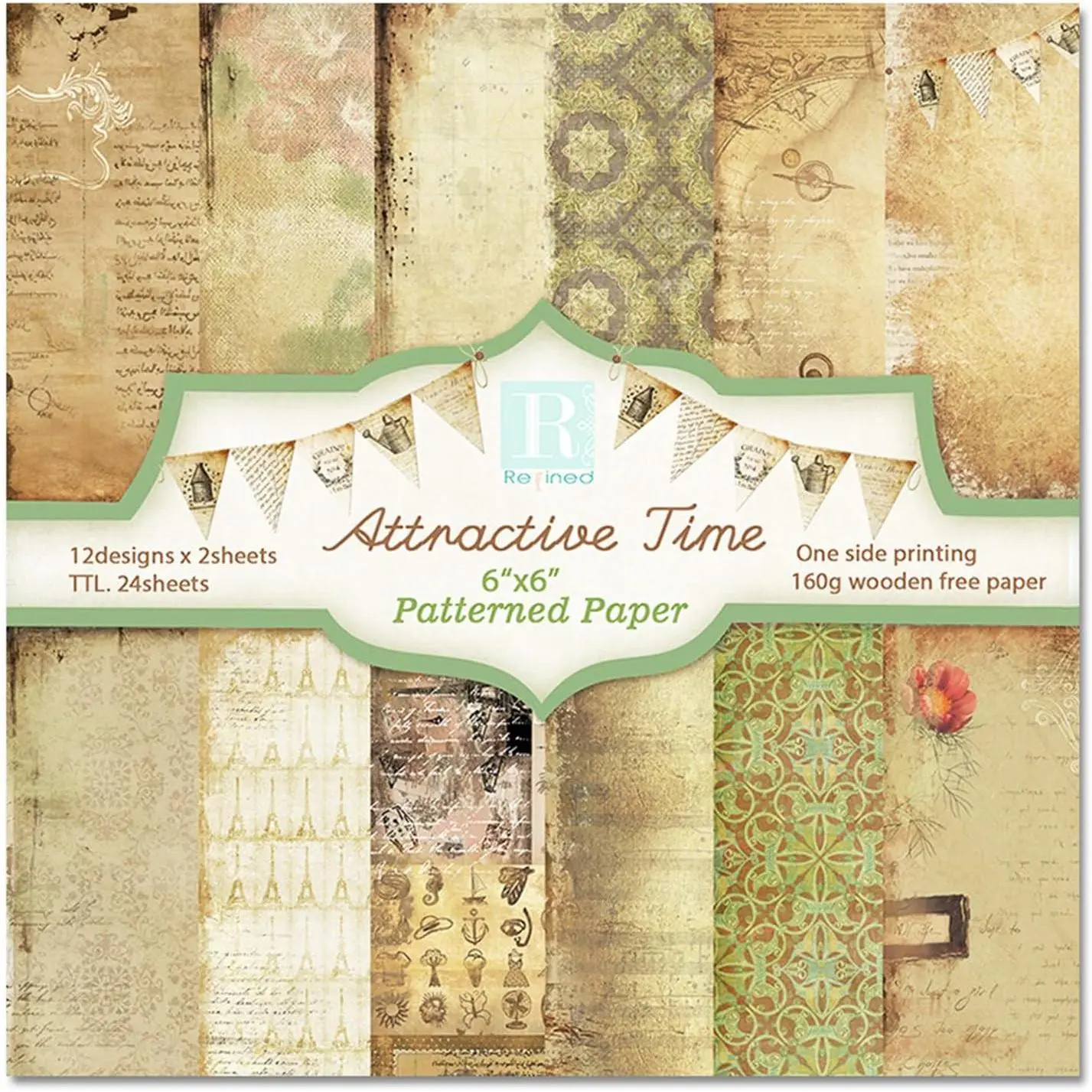 Aesthetics Scrapbooking Paper Pad - 24 Sheets 6'' x 6'' Patterns Designed Old Memories Material for Junk Journals Decoupage Diary Supplies DIY Crafts  Folded Wrapping