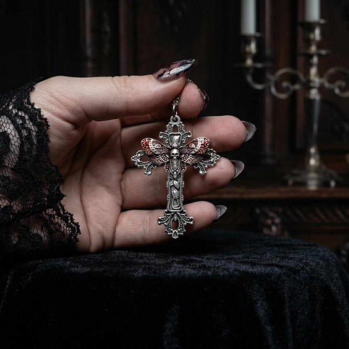 Gothic Cross Necklace Death Skull Moth Pendant Victorian Gothic Jewelry Alternative Aesthetics Directly from the Manufacturer