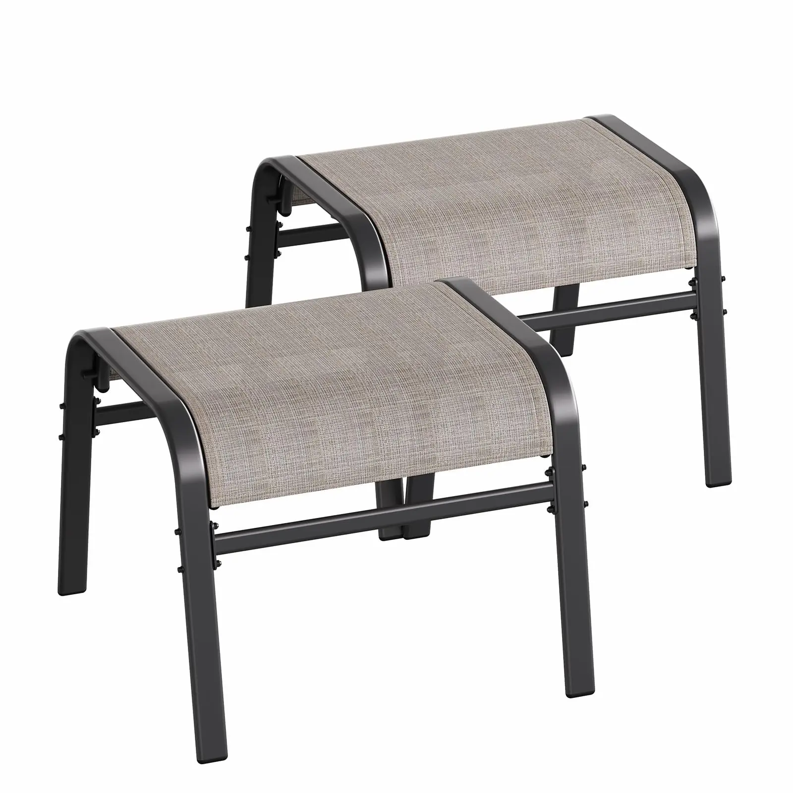 Set of 2 Stackable Outdoor Ottomans – Heavy-Duty Metal Frame & All-Weather Textilene – Oversized Patio Footstools for Garden, Pool, Balcony – Comfortable Foot Rest