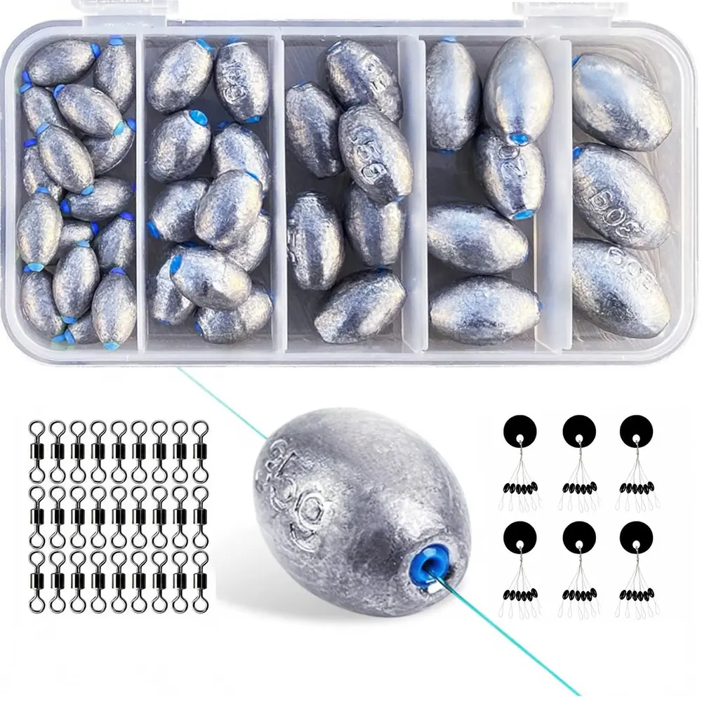105pcs Fishing Weights Kit, 39pcs Egg Sinkers, 30pcs Barrel Swivels, 36pcs Line Stops, Assorted Sinker Set Fishing Accessories for Saltwater Freshwater Fishing
